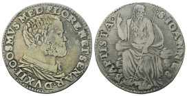 FIRENZE
Cosimo I de’ Medici, Duca di Firenze, 1537-1574, Granduca di Toscana dal 1569 al 1574.
Testone s. data (1565-1570).
Ag
gr. 8,92
Dr. COSMV...