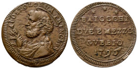 GUBBIO
Pio VI (Giannangelo Braschi), 1775-1799.
San Pietrino da 2 e ½ Baiocchi 1796.
Æ
gr. 16,78
Dr. S• P - APOSTOLORUM PRINCEPS. Busto dell'Apos...
