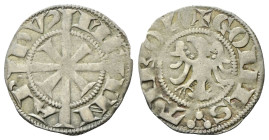 MERANO
Mainardo II Conte, 1271-1295.
Grosso Tirolino.
Ag
gr. 1,55
Dr. ME - IN - AR - DV’. Croce tirolina.
Rv. COMES (tre globetti) TIROL. Aquila...