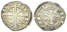 MERANO
Mainardo II Conte, 1271-1295.
Grosso Tirolino.
Ag
gr. 1,56
Dr. ME - IN - AR - DV’. Croce tirolina.
Rv. COMES (pedone degli scacchi) TIROL...