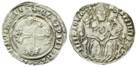 MILANO
Repubblica Ambrosiana, 1447-1450.
Grosso.
Ag
gr. 2,21
Dr. +•COMVNITAS•MEDIOLANI•. Croce fiorata.
Rv. S• - AMBROSIV - MEDIOLANI•. Sant’Amb...