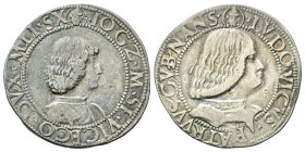 MILANO
Gian Galeazzo Maria Sforza con la reggenza di Ludovico Maria Sforza, 1481-1484. 
Testone.
Ag
gr. 9,49
Dr. (testa di Sant’Ambrogio)▸ IO GZ▸...
