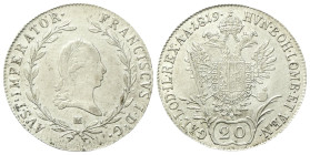 MILANO
Francesco I (II) d’Asburgo Lorena, Re del Lombardo Veneto, 1815-1835.
20 Kreuzer 1819.
Ag
gr. 6,68
Dr. FRANCISCVS I• D• G• - AVST• IMPERAT...