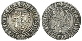 NAPOLI
Carlo II d’Angiò, 1285-1309.
Saluto d’argento.
Ag
gr. 3,11
Dr. +KAROL’• SCD’• IERL• ET• SICIL’• REX. Stemma a forma di cuore, bipartito, d...