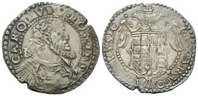 NAPOLI
Carlo V D’Asburgo, Re di Spagna, Sicilia, Napoli, 1516-1556, Imperatore, 1519-1556.
Mezzo Ducato.
Ag
gr. 14,71
Dr. CAROLVS• V • ROM • IMP•...