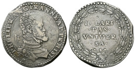 NAPOLI
Filippo II di Spagna, Re di Napoli e di Sicilia, 1554-1598.
Ducato o Pataccone.
Ag
gr. 29,55
Dr. PHILIP• R •ANG• FRAN• NEAP •PR• HISP. Bus...