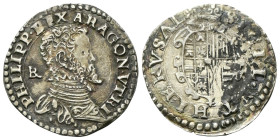 NAPOLI
Filippo II di Spagna, Re di Napoli e di Sicilia 1554-1598.
Tarì.
Ag
gr. 5,86
Dr. PHILIPP• REX• ARAGON• VTRI. Busto corazzato a d., con dra...