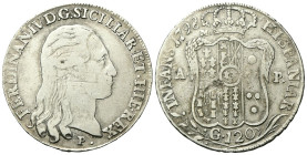 NAPOLI
Ferdinando IV (I) di Borbone, 1759-1816.
Piastra da 120 Grana 1798, sotto il collo P grande.
Ag
gr. 27,27
Dr. FERDINAN• IV D• G •SICILIAR•...