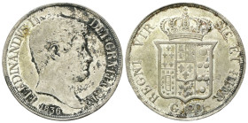 NAPOLI
Ferdinando II di Borbone, 1830-1859.
Piastra da 120 Grana 1836.
Ag
gr. 27,33
Dr. FERDINANDVS II - DEI GRATIA REX. Testa nuda a d.
Rv. REG...