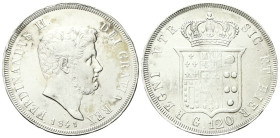 NAPOLI
Ferdinando II di Borbone, 1830-1859.
Piastra da 120 Grana 1841.
Ag
gr. 27,46
Dr. FERDINANDVS II• - DEI GRATIA REX. Testa barbuta a d.; sot...