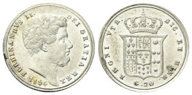 NAPOLI
Ferdinando II di Borbone, 1830-1859.
20 Grana o Tarì 1854.
Ag
gr. 4,59
Dr. FERDINANDVS II• - DEI GRATIA REX. Testa barbuta a d.; sotto, 18...