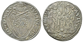 ROMA
Giulio II (Giuliano della Rovere), 1503-1513.
Giulio.
Ag
gr. 3,52
Dr. °IVLIVS° II° - °PONT° MAX°. Stemma a targa semiovale sormontato da tri...