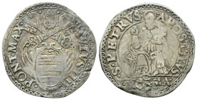 ROMA
Paolo IV (Gian Pietro Carafa), 1555-1559. 
Testone.
Ag
gr. 9,38
Dr. •PAVLVS• IIII• - •PONT •MAX•. Stemma sormontato da triregno e chiavi dec...