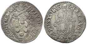 ROMA
Pio IV (Giovanni Angelo Medici), 1559-1565.
Testone.
Ag
gr. 9,22
Dr. PIVS ▴IIII▴ - ▴PONT▴ MAX. Stemma sormontato da triregno e chiavi decuss...