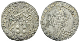 ROMA
Pio IV (Giovanni Angelo Medici), 1559-1565.
Giulio.
Ag
gr. 3,06
Dr. ▴PIVS▴ IIII PONT▴ MAX•. Stemma ovale sormontato da triregno e chiavi dec...