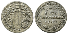 ROMA
Benedetto XIV (Prospero Lorenzo Lambertini), 1740-1758.
Grosso 1743 a. III.
Ag
gr. 1,31
Dr. BENED • XIV - P • M• A •III•. Stemma sormontato ...