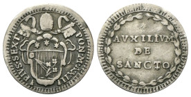 ROMA
Pio VI (Giannangelo Braschi), 1775-1799.
Grosso a. XII.
Ag
gr. 1,26
Dr. PIVS• SEXT - PON• M• A• XII. Stemma a targa semiovale sormontato da ...