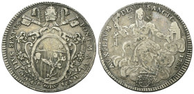 ROMA
Pio VI (Giannangelo Braschi), 1775-1799.
Scudo romano 1780 a. VI.
Ag
gr. 25,62
Dr. PIVS SEXTVS - PONT•M•A •VI. Stemma sormontato da triregno...