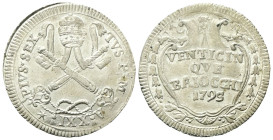 ROMA
Pio VI (Giannangelo Braschi), 1775-1799.
Da 25 Baiocchi 1795 a. XXI.
Mi
gr. 9,46
Dr. PIVS• SEX - TVS • P•M. Chiavi decussate con doppi cordo...