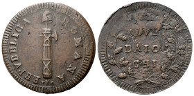 ROMA
Prima Repubblica Romana, 1798-1799.
Due Baiocchi, fascio stretto, sigle TM.
Æ
gr. 17,06
Dr. REPVBBLICA - ROMANA. Fascio, sigle TM.
Rv. DVE ...