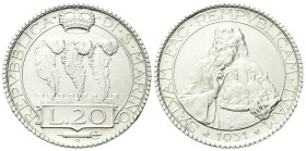 SAN MARINO
Vecchia monetazione, 1864-1938.
20 Lire 1931.
Ag
gr. 
Dr. Tre penne coronate, su merlature.
Rv. Busto di San Marino con le tre torri ...