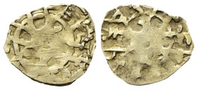 SICILIA
Al-Mustansir, 1036-1094.
Robâi, Palermo.
Au
gr. 1,12
Dr. Legenda disposta su sei linee intersecate; attorno, sette globetti, tutto in un ...