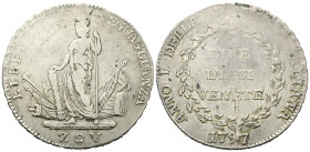 VENEZIA
Municipalità provvisoria, 1797-1798.
10 Lire 1797, II Tipo.
Ag
gr. 28,36
Dr. LIBERTA' - EGUAGLIANZA. La libertà stante con fascio e asta;...
