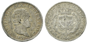 REGNO DI SARDEGNA
Carlo Felice, 1821-1831.
50 Centesimi 1827 Torino.
Ag
Dr. Testa del sovrano rivolta a d.
Rv. Scudo inquartato a forma di cuore ...