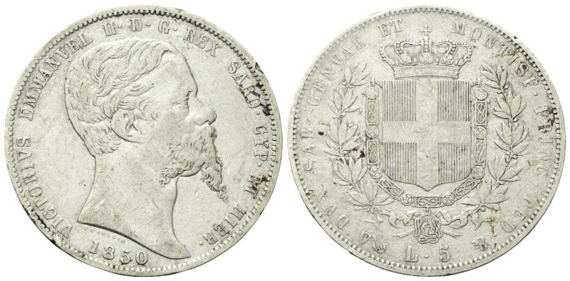 REGNO DI SARDEGNA
Vittorio Emanuele II, 1849-1861.
5 Lire 1850 Genova.
Ag
Dr...