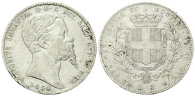 REGNO DI SARDEGNA
Vittorio Emanuele II, 1849-1861.
5 Lire 1850 Genova.
Ag
Dr. Testa del sovrano rivolta a d.
Rv. Stemma sabaudo crociato sormonta...