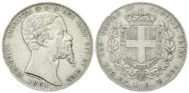 REGNO DI SARDEGNA
Vittorio Emanuele II, 1849-1861.
5 Lire 1861 Torino.
Ag
Dr...
