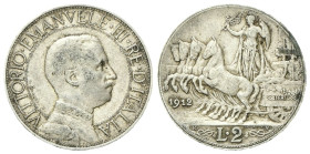 REGNO D’ITALIA
Vittorio Emanuele III, 1900-1943.
2 Lire 1912 Roma, Quadriga veloce. 
Ag
Dr. Semibusto del sovrano in uniforme con il collare a tes...