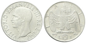 REGNO D’ITALIA
Vittorio Emanuele III, 1900-1943.
Lira 1943 a. XXI Roma, Impero.
Ac
Dr. Testa scoperta del sovrano, rivolta a s. 
Rv. Aquila ad al...