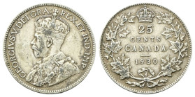 CANADA
Giorgio V, 1901-1936
25 Cents 1930.
Ag
gr. 5,81
Dr. Testa diademata a s.
Rv. Valore e data entro corona di foglie d’acero.
KM#24a.
BB