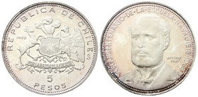 CILE
Repubblica.
5 Pesos 1968.
Ag
gr. 22,02
Dr. Stemma nazionale con indicazione di valore.
Rv. Busto del capitano Arturo Prat Chacón, di scorci...