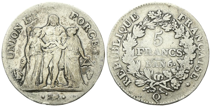 FRANCIA
Prima Repubblica, 1792-1804.
5 Franchi a. 6 (1797) Q, Perpignan.
Ag
...
