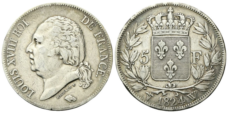 FRANCIA
Luigi XVIII di Borbone, Secondo governo 1815-1824.
5 Franchi 1824 W, Z...