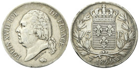 FRANCIA
Luigi XVIII di Borbone, Secondo governo 1815-1824.
5 Franchi 1824 W, Zecca di Lille.
Ag
gr. 24,76
Dr. LOUIS XVIII ROI - DE FRANCE•. Testa...