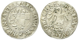 GERMANIA
Brandeburg. Franconia. Georg, 1515-1543.
Batzen 1534.
Ag
gr. 3,06
Dr. +GEORG✿ MARCHBRAN✿ 7✿VTTVT. Scudi accostati del Burgravio di Norim...