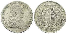 GERMANIA
Sachsen-Albertine. Friedrick August III, 1763-1806.
1/3 Thaler 1797 IEC.
Ag
gr. 6,84
Dr. FRID• AVGVST• D• G• DVX SAX• ELECTOR. Busto a d...