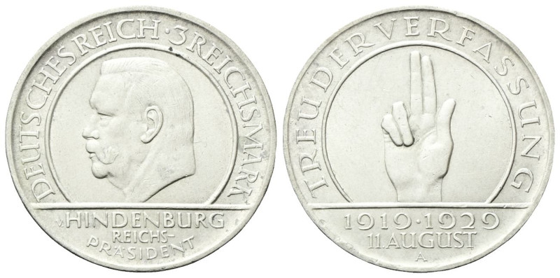 GERMANIA
Repubblica di Weimar, 1918-1933.
3 Reichsmark 1929 A.
Ag
Dr. Testa ...