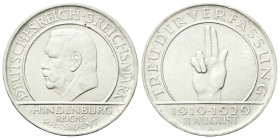 GERMANIA
Repubblica di Weimar, 1918-1933.
3 Reichsmark 1929 A.
Ag
Dr. Testa nuda a s.
Rv. Mano con due dita sollevate.
KM#63.
Rara.
Più di SPL...