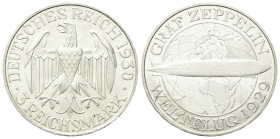 GERMANIA
Repubblica di Weimar, 1918-1933.
3 Reichsmark 1930 A.
Ag
Dr. Aquila ad ali spiegate a s.
Rv. Zeppelin in volo.
KM#67.
Rara.
FDC
Volo...