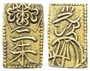 GIAPPONE
Epoca Tempo, 1832-1858.
2 Shu (Nishu Kin).
El
gr. 1,65
Dr. Fiore di Paulownia stilizzato.
Rv. Ideogrammi.
KM#C 18; Fr. 34.
q. SPL