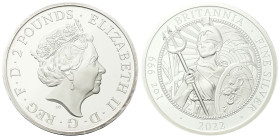 GRAN BRETAGNA
Elisabetta II, 1952-2022.
Due Pounds 2022 Britannia.
Ag
gr. 31,21
Dr. Quinto Ritratto della Regina Elisabetta II a d., indossa il d...