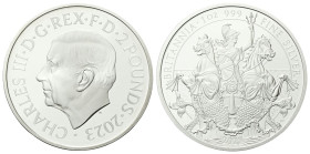 GRAN BRETAGNA
Carlo III, dal 2022.
2 Pounds 2023 Britannia.
Ag
gr. 31,21
Dr. Ritratto ufficiale di Sua Maestà il Re Carlo III, disegnato da Marti...