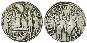 INDIA 
East India Company, XVIII- XIX secolo.
Gettone del tempio Ramatanka Ram Darbar.
Ag
gr. 11,30 mm 27,6
Dr. Rama e Sita seduti sotto un ombre...