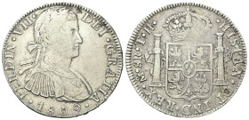 MESSICO
Ferdinando VII di Spagna, 1808-1833.
8 Reales 1809 TH. 
Ag
gr. 26,88
Dr. Busto laureato a d.
Rv. Stemma coronato tra due colonne.
KM#11...
