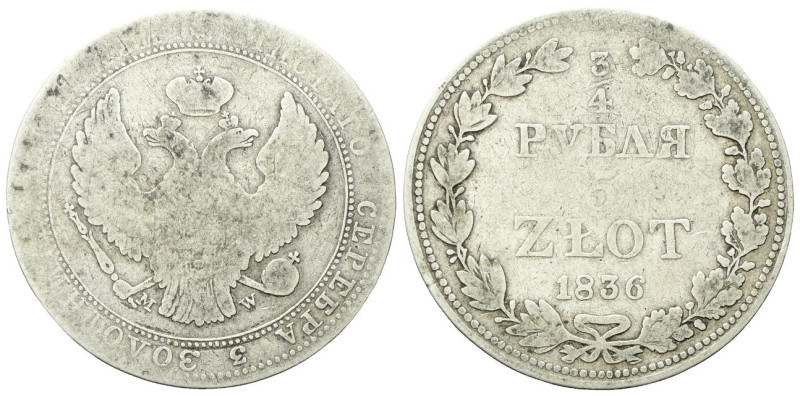 POLONIA
Nicola I, 1825-1855.
5 Zloty 1836 M W, Warsaw.
Ag
gr. 14,65
Dr. Aqu...