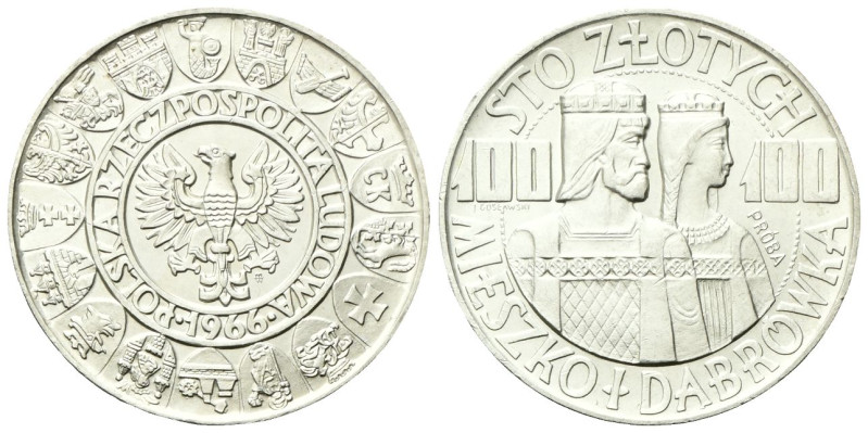 POLONIA
Repubblica Popolare, 1945-1989. 
100 Zlotych 1966 Prova. 
Ag
gr. 20,...